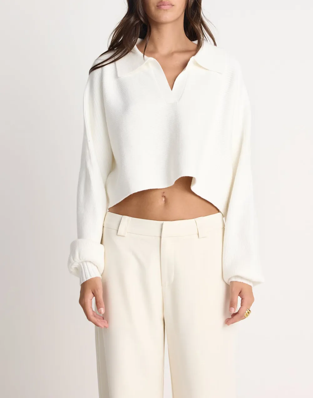 Cropped Soft Off White Knitted Jumper