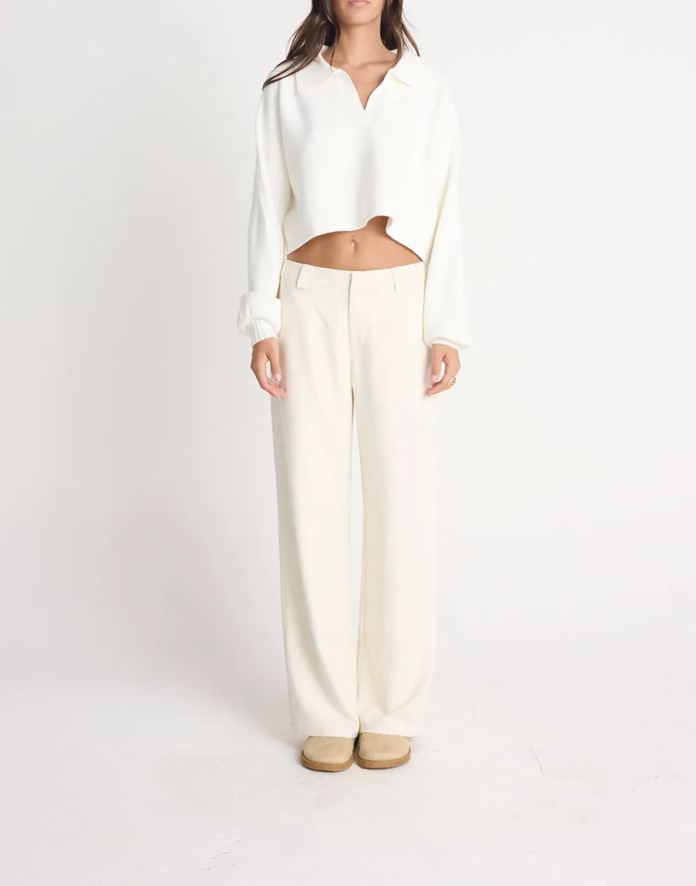 Cropped Soft Off White Knitted Jumper